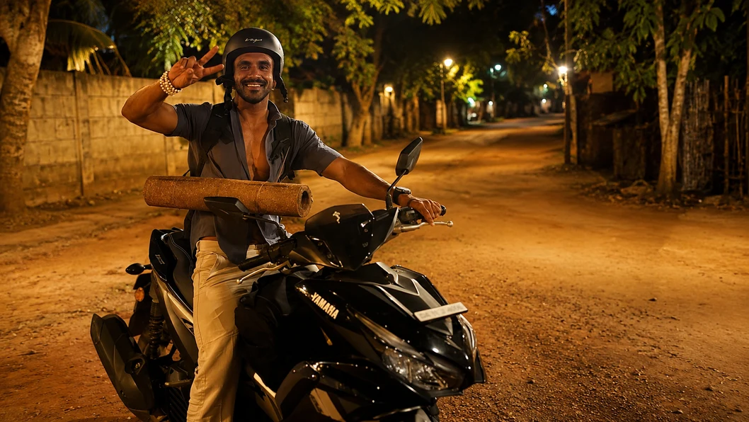 Avi smiling on a scooter